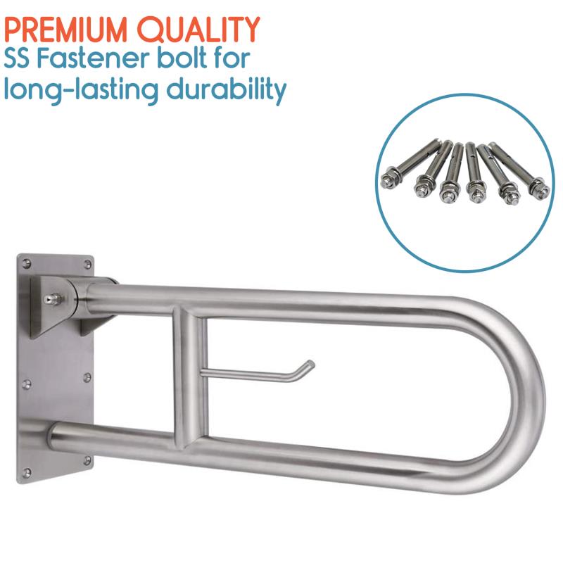 KosmoCare Heavy Duty SS304 Stainless Steel 25 mm Swing-up Toilet Grab Bar