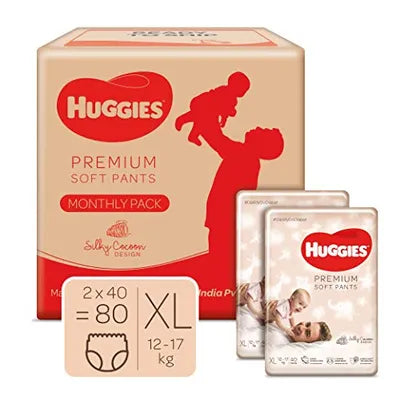 Huggies Premium Soft Pants, Monthly Box Pack, Extra Large (XL) Size Diaper Pants, 80 Count