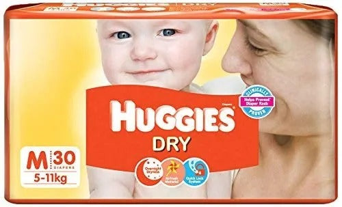 Huggies New Dry Diapers, Medium (Pack of 30)