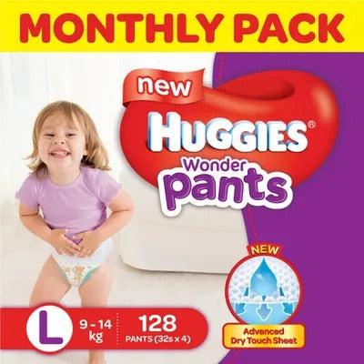 Huggies Wonder Pants Large Size Diapers Monthly Pack (128 Count)