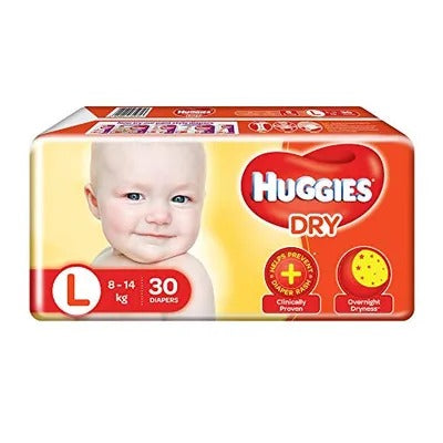 Huggies New Dry Diapers, Large (Pack of 30)